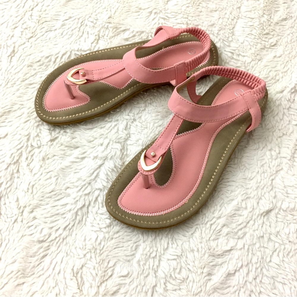 Salmon Comfy T-Strap Sandals
